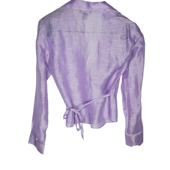 Ann Taylor Lavender Linen Silk Wrap Blouse Women’s Size 4 - Picture 3 of 6